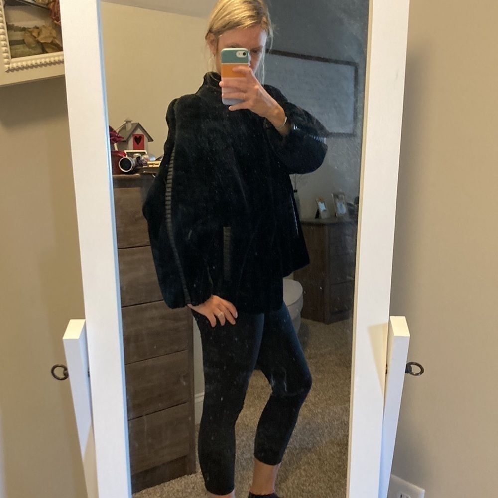 Vintage 80s 90s Outerlayers Mouton Faux Fur Short Black Winter Zipper Jacket - Picture 15 of 16